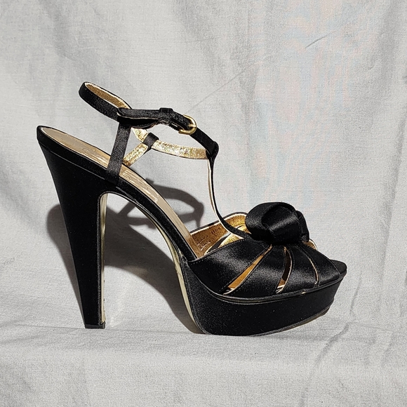 Coach Shoes - COACH Black Satin T-Strap Platform Heels, size 8